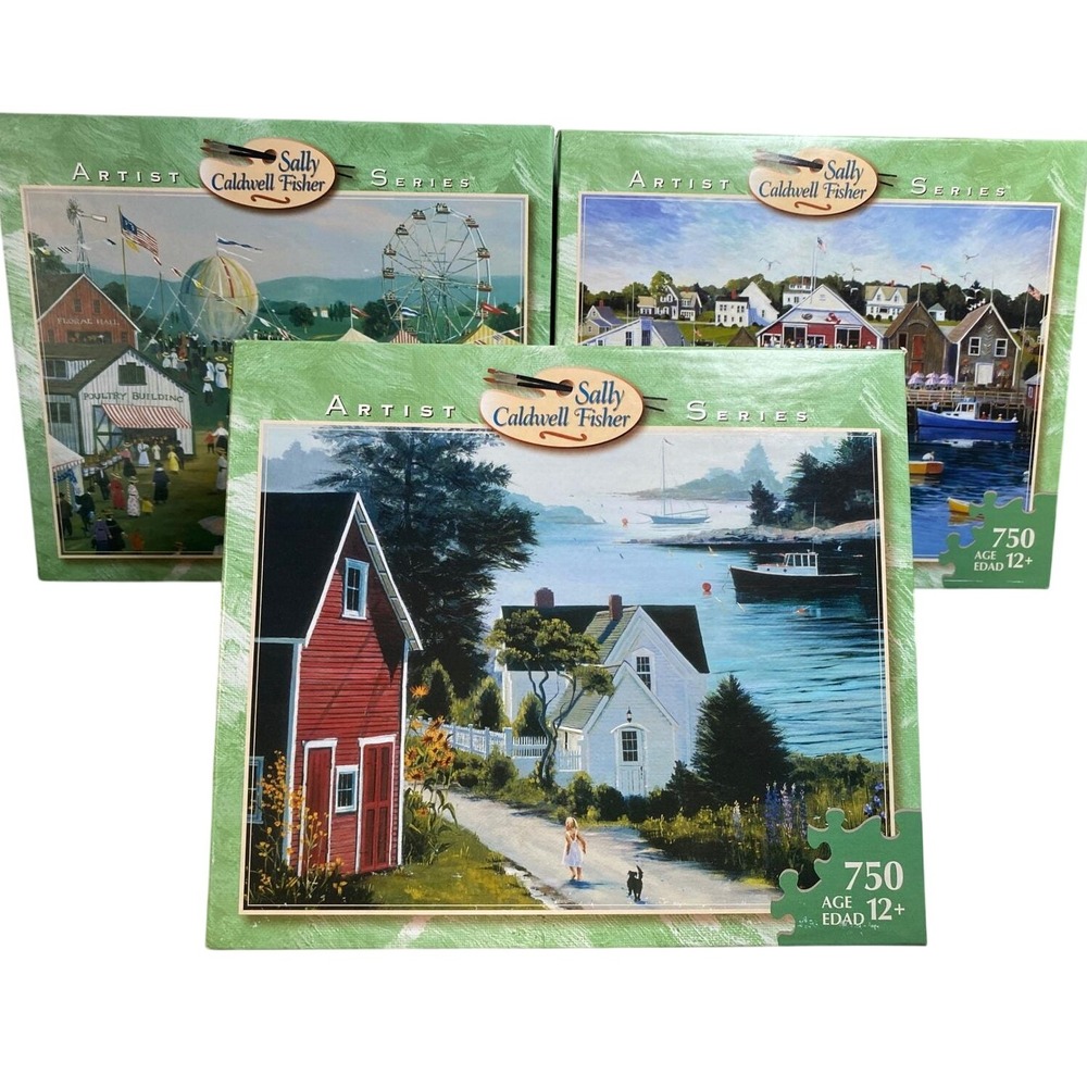Set of 3 Sally Caldwell Fisher Artist Series Jigsaw Puzzles 750 Piece COMPLETE!